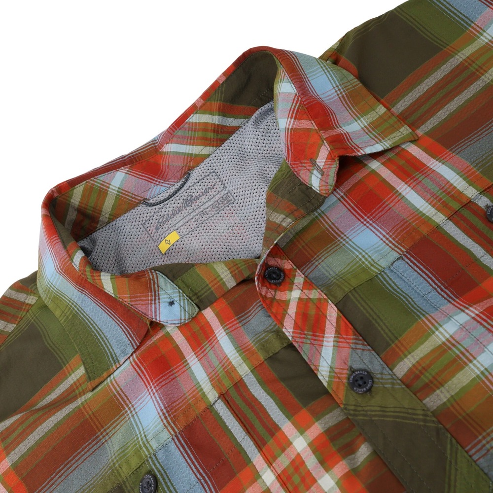 Eddie Bauer First Ascent Mens Large Orange Green Plaid Short Sleeve  XLT